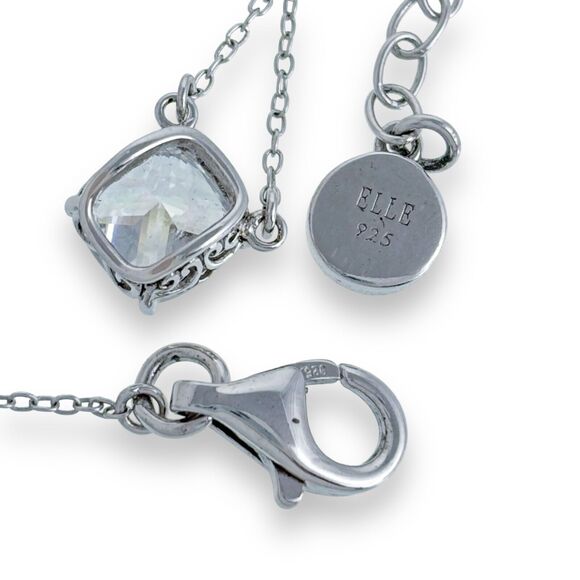Elle "Signature" Rhodium Plated Sterling 8mm Cushion Cut Cubic Zirconia Necklace - Picture 5 of 6